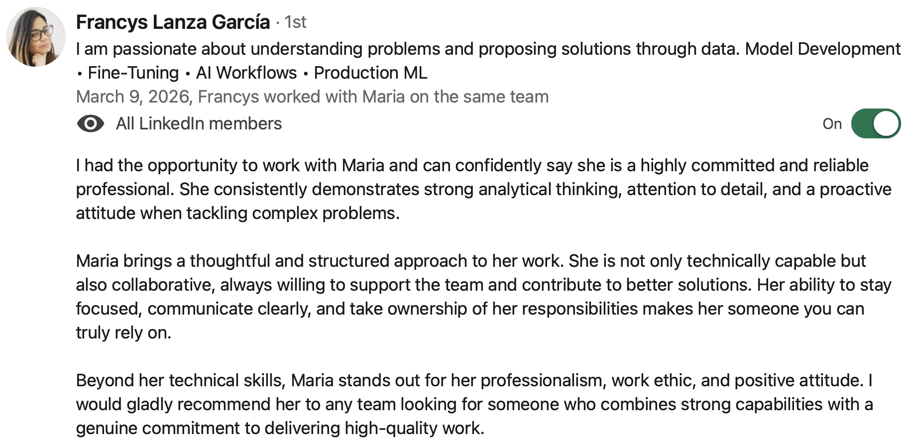 Recommendation from Francys